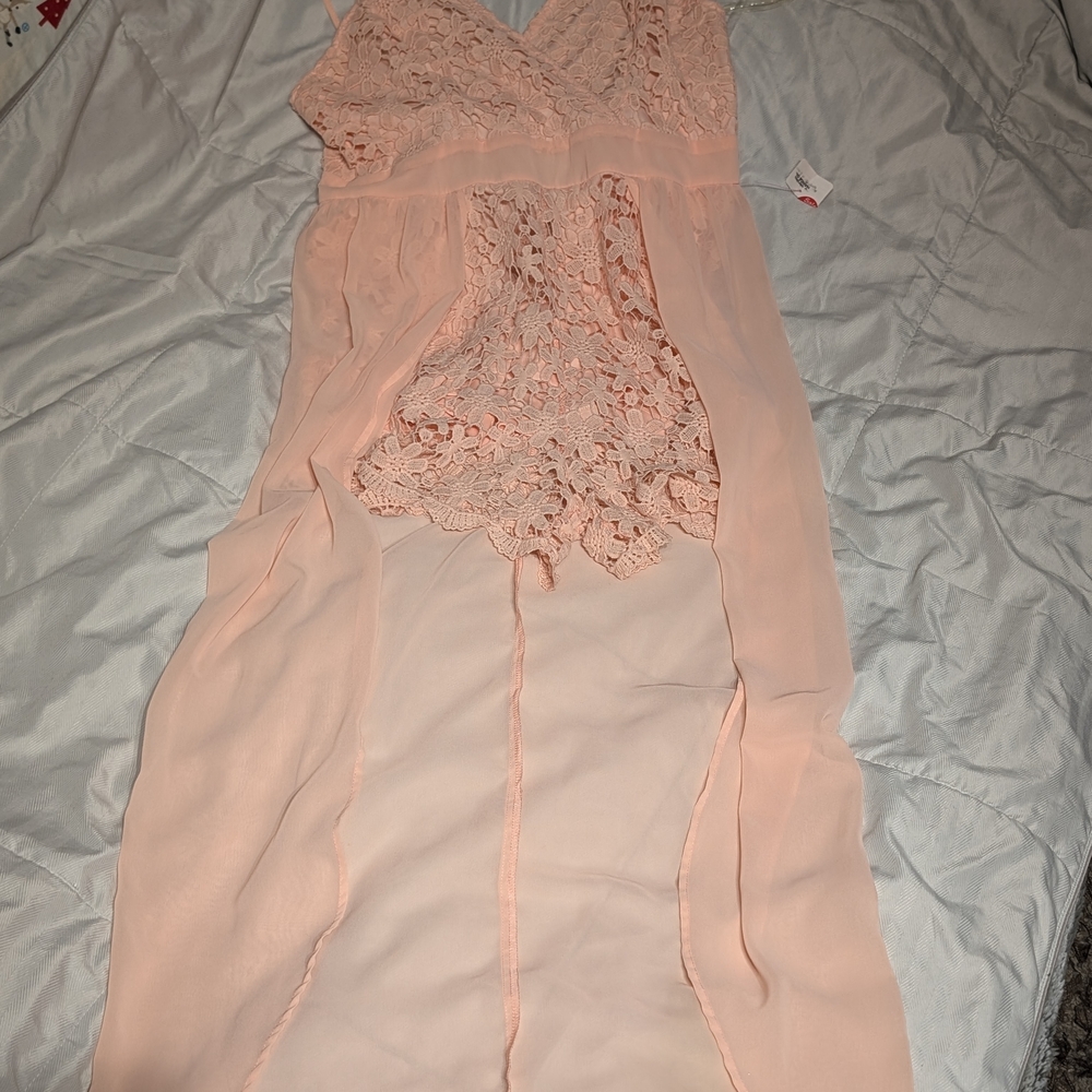 Elegant Lace Sheer Dress in Peach